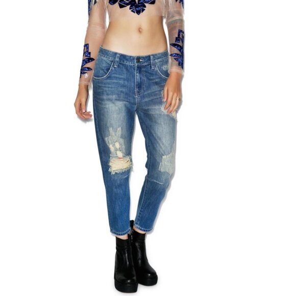 Wildfox Baggy Crop Boyfriend Jeans Worn Out - Picture 1 of 4